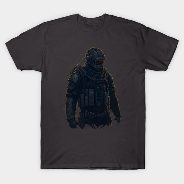 Cyberpunk Sci Fi Warrior Soldier T-Shirt by Moxie Vibe